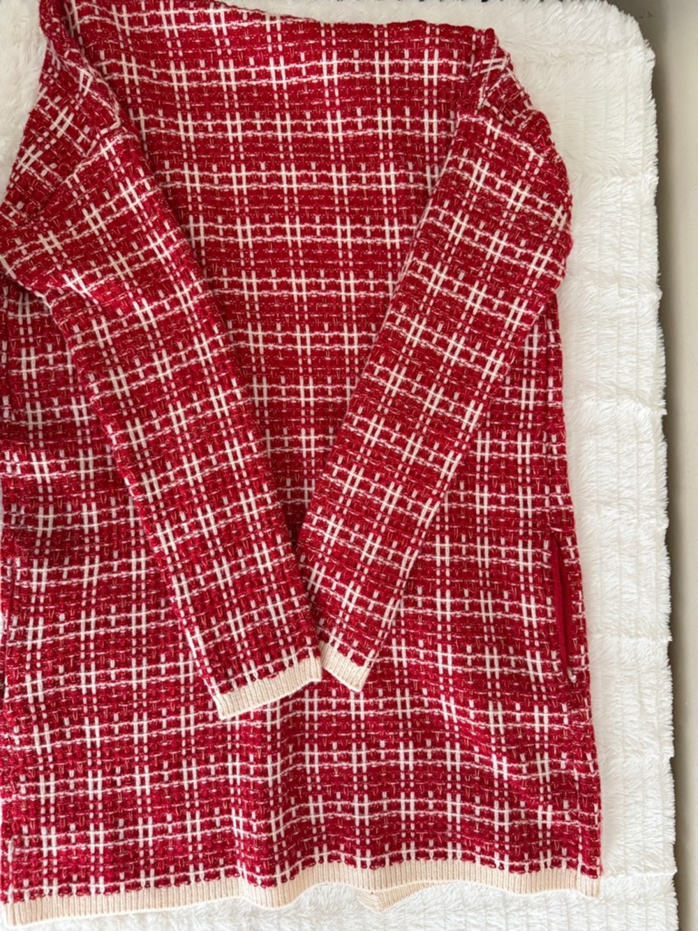 Red Tweed Open-Front Women's Cardigan
